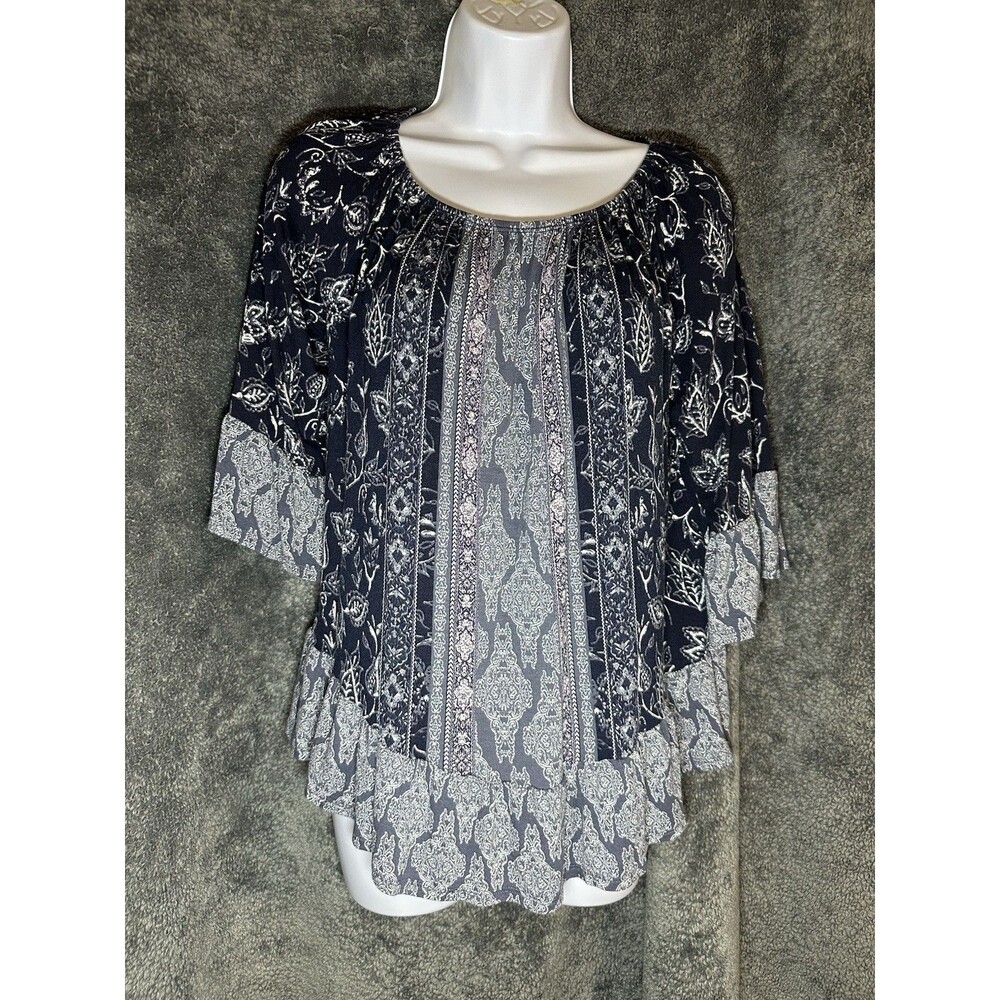 Style & Co. Floral Print Velvet Trimmed Peasant Blouse Size PM